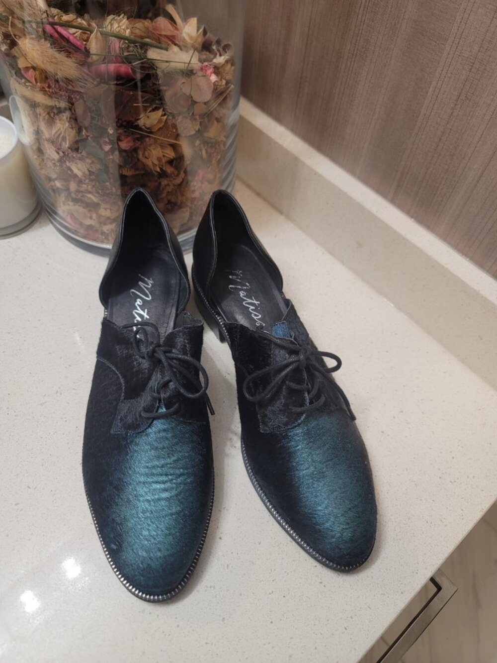 Matisse Quake Cow Hair Oxfords Womens Size 10 Peacock Blue Black Leather New